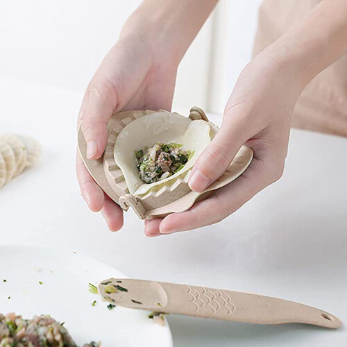 (Beige) Sturdy Dumpling Maker with Spoon, Easy Clean