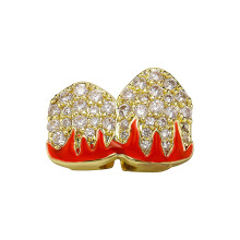 (1) Red Blaze Rhinestone Grill Teeth Jewelry for Women & Men