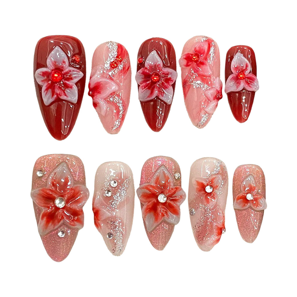 Penghui-Toys Pink (M) Glitter Almond Fake Nails - Reusable & Charming