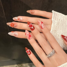 (XS) Glittery Pink Almond Fake Nails - Reusable & Charming