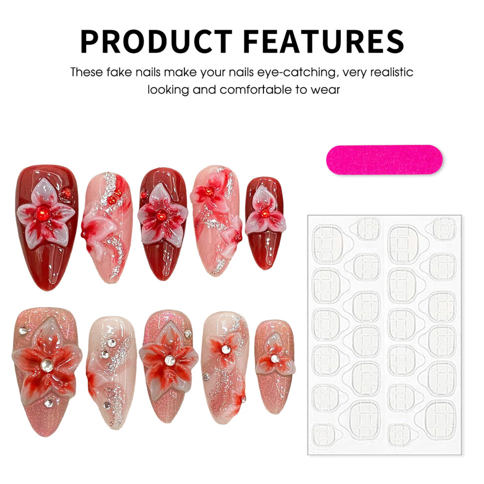 Penghui-Toys Pink (S) Glitter Almond Fake Nails - Reusable & Charming