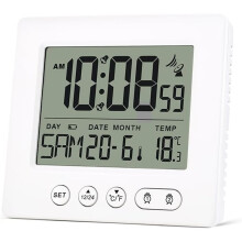 Digital Radio Alarm Clock with 2 Alarm Times, Automatic , Radio Clock, 5-Minute Snooze, Temperature Display
