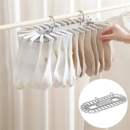 2pcs Durable Socks Drying Rack Space Saving Multifunctional Clothes Hanger with 32 Clips Stable Underwear Hanging Clip 1