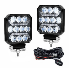 4-Tums Fyrkantig LED-Arbetslampa med Ledningsnät Vit Bärnstensfärgad Off-Road Körljus för Lastbil SUV ATV Båtupphämtning