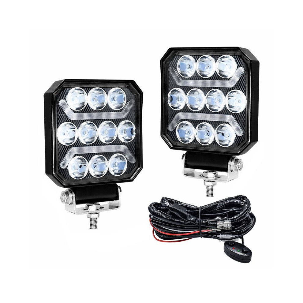 4 Inch Square Led Work With Wiring Harness Kit Off Road Driving For Truck Suv Atv Boat Pickup Light/White/Amber 6033427358373