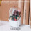 Square Makeup Brush Holder, 360Degree Rotating Makeup Brushes Container, Waterproof Makeup Holder with Lid(White) 4