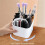 Square Makeup Brush Holder, 360Degree Rotating Makeup Brushes Container, Waterproof Makeup Holder with Lid(White) 6