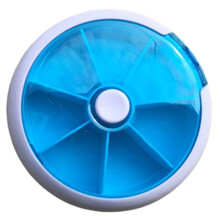 (Blue) 7-Cell Rotating Pill Box - Press to Dispense