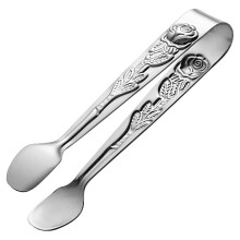 (Silver) Rose-Pattern Stainless Steel Mini Food Tongs