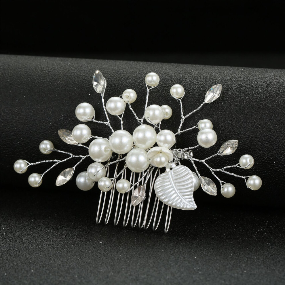 Penghui-Toys (4) Pearl Rhinestone Hair Comb For Women