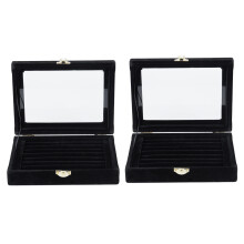 2X Velvet Glass Earring Jewelry Display Organizer Box Tray Holder Storage Case, Black
