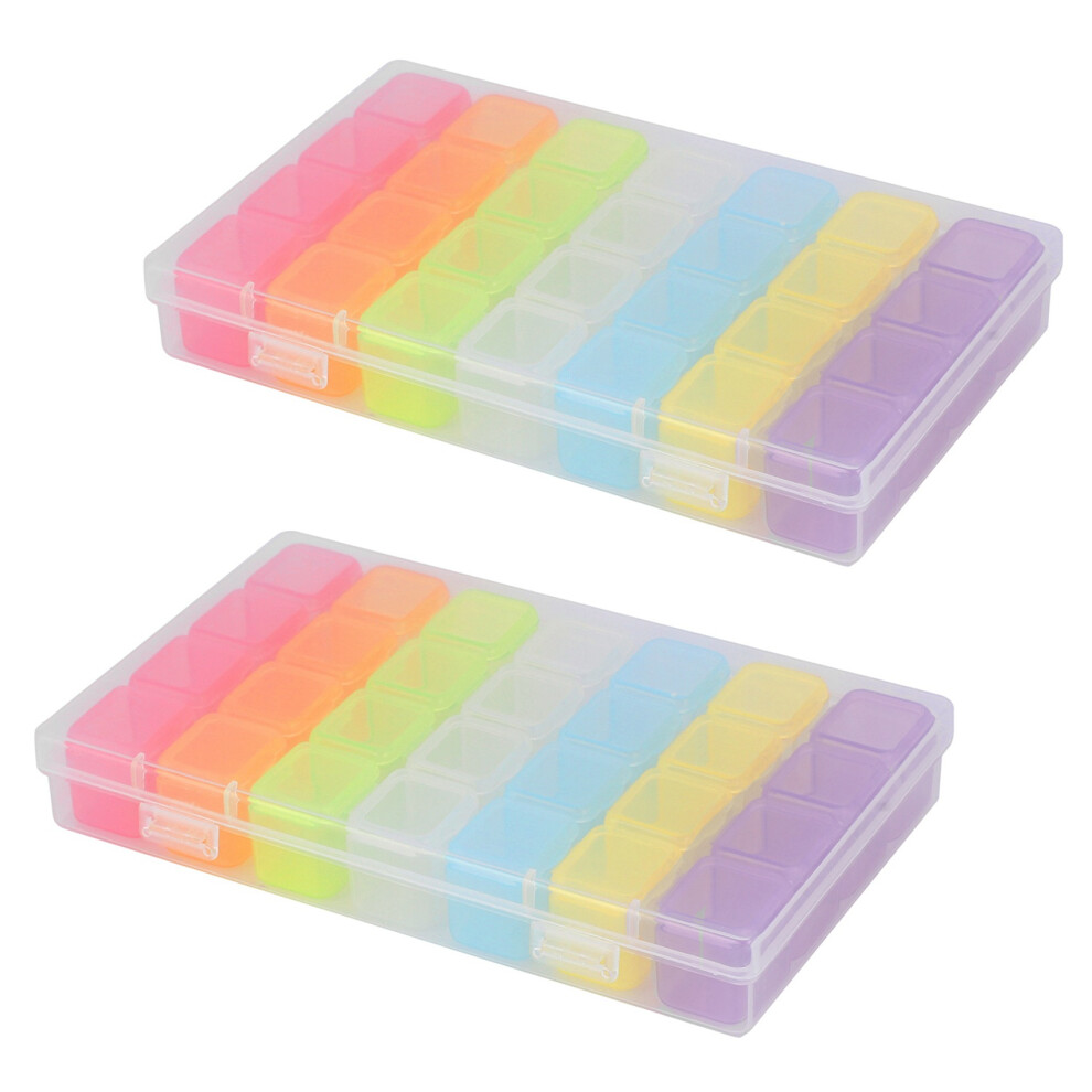 Brecantia 2X 28 Grid Plastic Storage Box Storage Box Jewelry Box Bead Box Nail Art Rhinestone Diamond Box Jewelry Storage Box