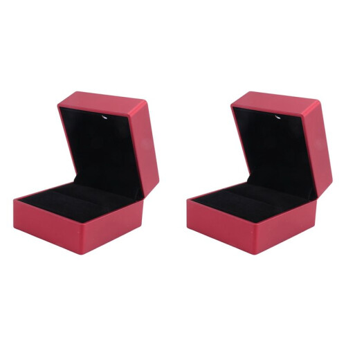 2X Rings Display Box Storage Soft Velvet Tray Case Holder Stand Display Storage Box LED Light  Box Red