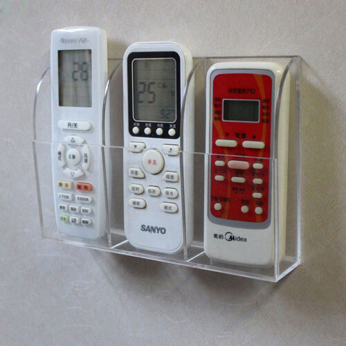 2X Clear Acrylic Remote Control Holder Wall Mount Media Organizer Storage Box (Three Compartments) 2