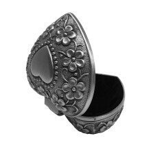 2X Classic Vintage Antique Heart Shape Jewelry Box Small Trinket Storage Organizer Chest Christmas Gift,Silver