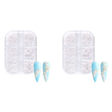 2Box Pearl Decorations Nail Charms White Round Nail Parts Gold Steel Beads Balls Jewelry Nail Art Accessories Color:ZZ13