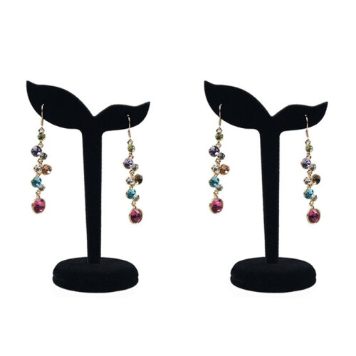 2X Velvet Earring Display Stand Props Stud Earrings Holder Rack Storage 12CMx7CM(Black) 1