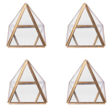 4X Glas Sieraden Doos Gouden Geometrische Decoratieve Doos Geometrische Glazen Piramide Ring Houders voor Bruiloft Verjaardagscadeau S