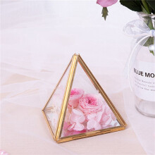 4X Glass Jewelry Box Golden Geometric Decorative Box Geometric Glass Pyramid Ring Holders for Wedding Birthday Gift S