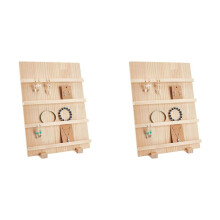 2X 4-Tier Wooden Earring Display Stand,with Slots Rustic Earring Display Card Holder