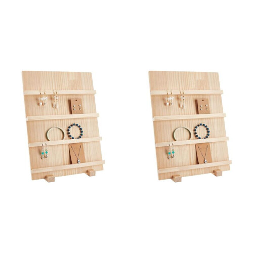 2X 4-Tier Wooden Earring Display Stand,with Slots Rustic Earring Display Card Holder