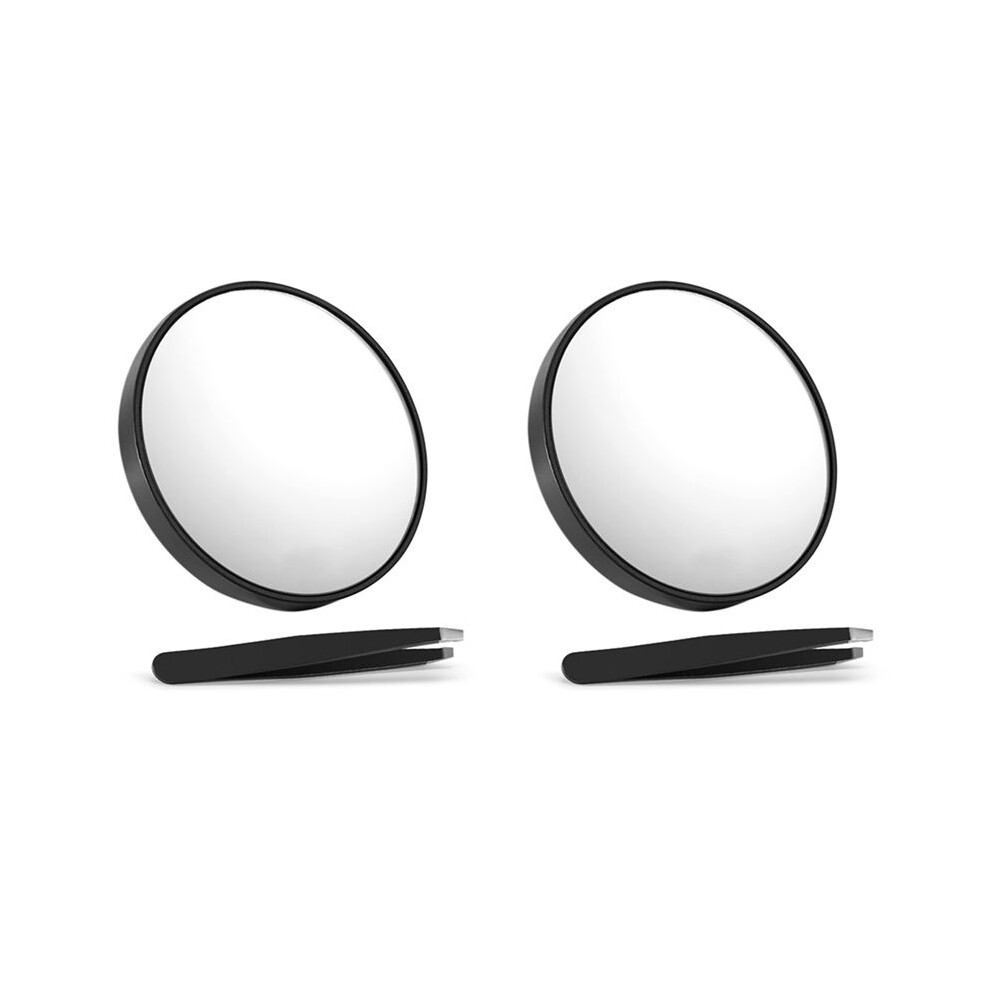 Exogio 2Pcs 10X Magnifying Mirror With Tweezers Magnified Makeup Mirror With 2 Suction Cups For Grooming & Travel