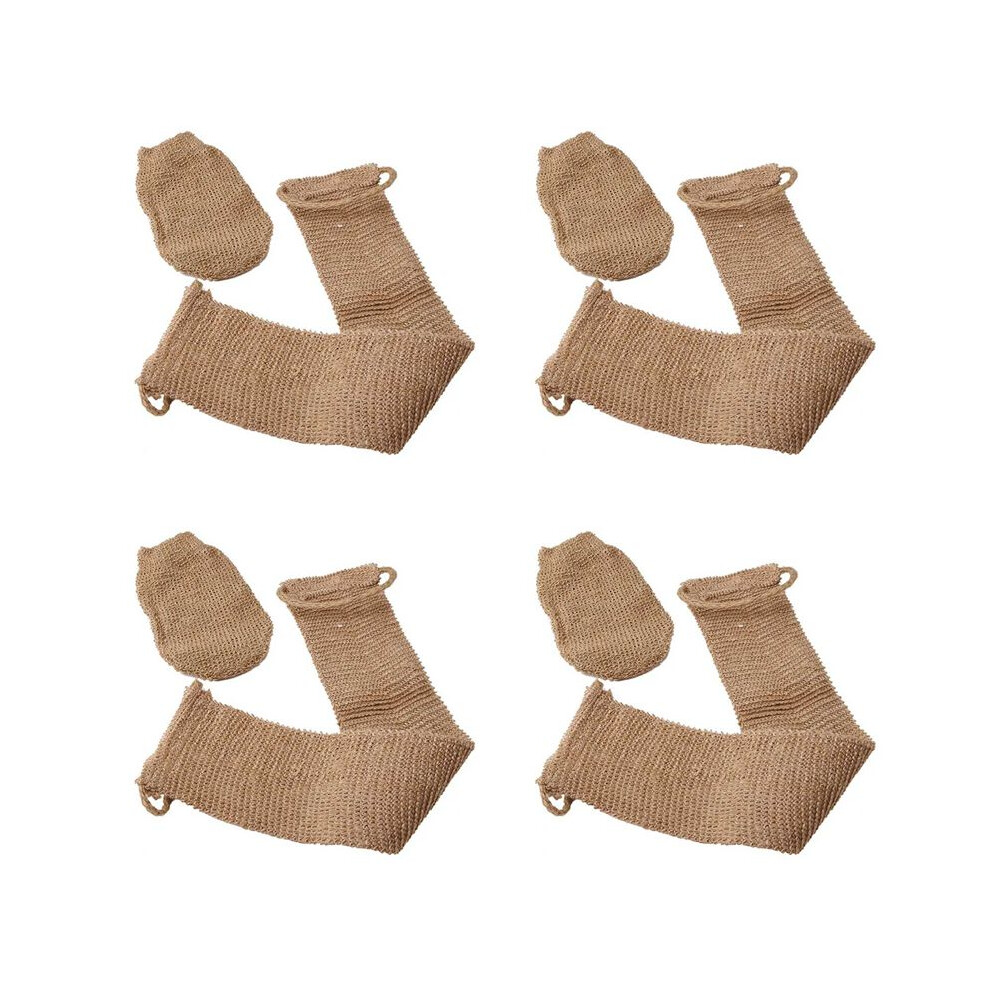 4X Ramie Bath Towel Shower Towel Back Body Exfoliating Belt Shower Scrubber for Body Cleaning Bathroom Shower Strap
