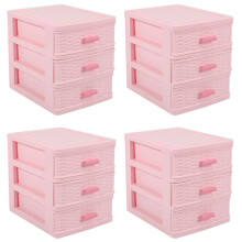 4X Plastlåda Designad 3-Fack Smyckesförvaringslåda Rosa