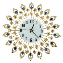 Luxury Artificial Crystal Diamond Large Wall Clock Metal Living Room Wall Clock Home Art Decoration (#1 Gold)
