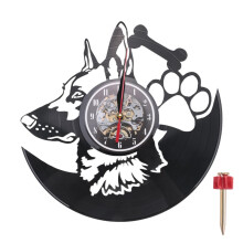 German Shepherd Dog Wall Clock Home Decor Dog Breeds Vinyl Record Vintage Clock Dog Wall Clock Gift -No LED Style