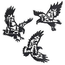 Metal  Wall Art Decor Set of 3, Bald  Wall Decor with Bear Deer Silhouette Pattern, Forest Lodge Hunting Decor