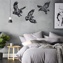 Metal Wall Art Decor Set of 3, Bald Wall Decor with Bear Deer Silhouette Pattern, Forest Lodge Hunting Decor