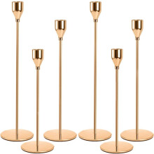 6-Teiliger Goldener Kerzenhalter für Stabkerzen, KerzenstäNder Aus Metall, Hoher KerzenstäNder für Stabkerzen, Kerzenhalter