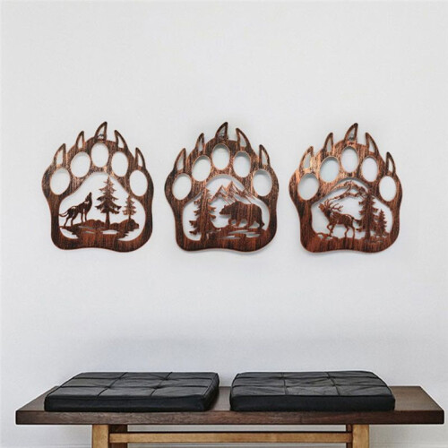 Bear Wall Decor Bear Wall Decor with Forest Mountain Pine Trees Rustic Cabin Hunting Bear Decorations Metal Bear Decor 1
