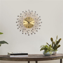 Wandklok Diamanten Decoratieve Ronde Klok Metaal Woonkamer Decor Rustige Quartz Klokken Moderne Minimalistische Klokken (Goud)