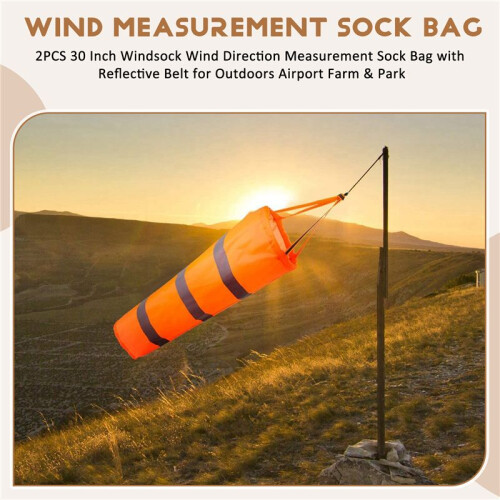 2 Peças 30 Polegadas Windsock Wind Direction Measurement Sock Bag com Cinto Reflexivo para Aeroporto Ao Ar Livre, Fazenda e Parque 1