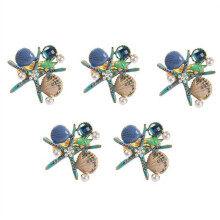 5 Stuks Zeester Servetringen, Parel Strass Oceaan Kust Nautische Servet Ring Houders Servet Gesp voor Feest, Blauw