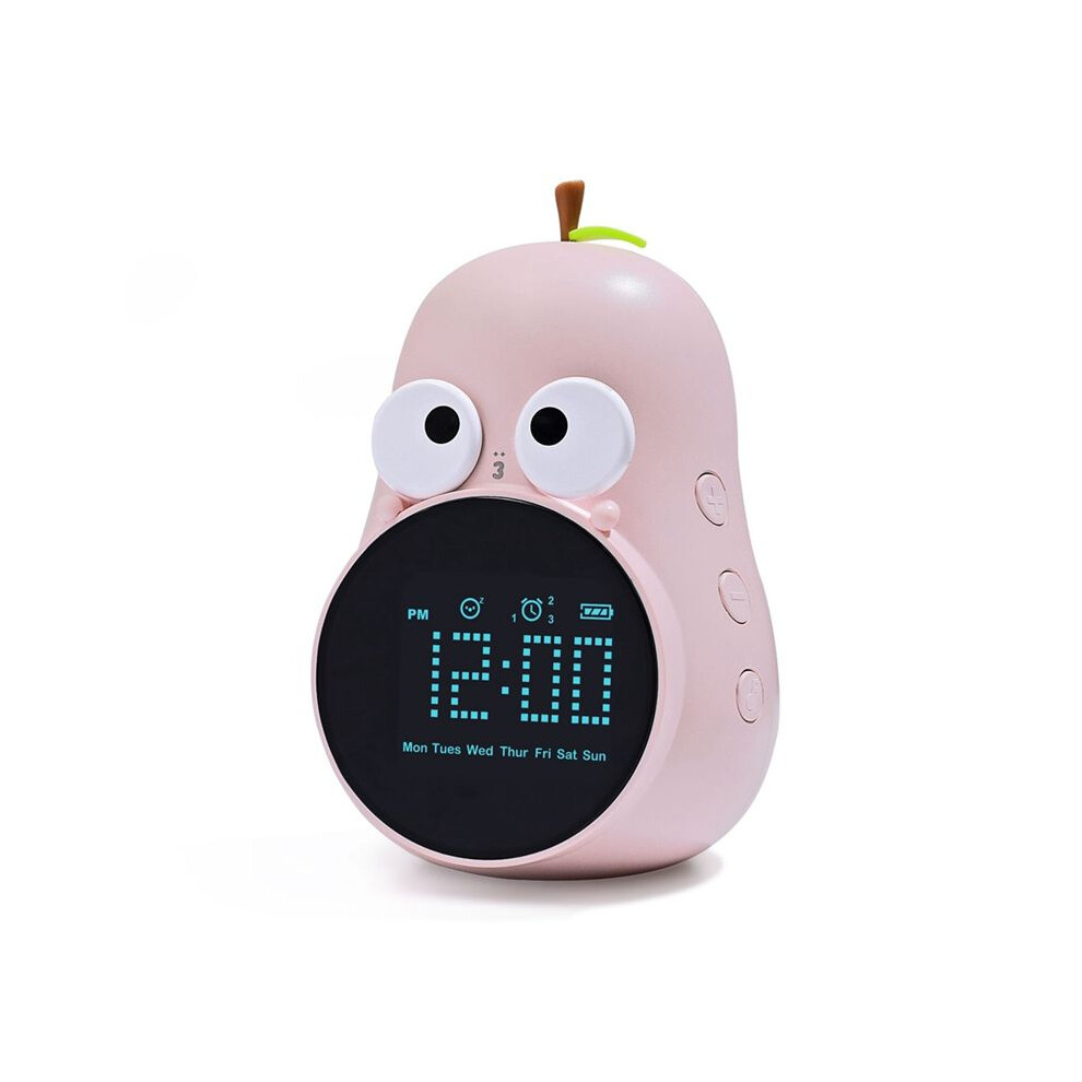 Alarm Clock for Kids Cute Pear Design, Snooze, Triple Alarms, 5 Ringtones- Digital Wake  Clock Rechargeable