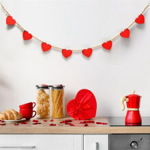 Valentines Day Decor, Love Heart Shaped Wooden Hanging Banner with Beads for the Home, Fireplace, Wall, Office
