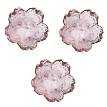 3Pcs Small Glass Plate with Golden Border Seasoning Dessert Cute Style Sakura Bowl for Ice Cream Salad