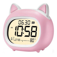 Sveglia per Bambini con Luce Notturna, Sveglie Digitali per Camere da Letto, Creatore di Routine, Sveglia A Forma di Gatto Rosa