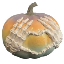 Estatua de Calavera Rosa con Forma de Calabaza Tallada A Mano de Dopamina para Halloween, Estilo Gótico, Decoración de Resina, Accesorio de