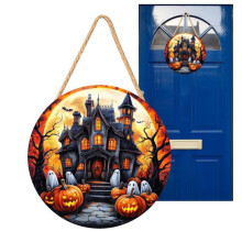Halloween Sign for Front Door 2D Halloween Wood Signs Pumpkin Decor for Yard A
