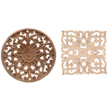 Wooden Decal Supply Applique Real Wood Carving 20x20x1Cm & Carved Flower Carving Round Wood Appliques 15x15x0.8cm