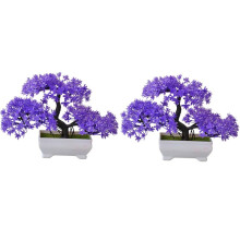 2Pcs Artificial Plant Bonsai Plastic Small Tree Pot Fake Plant Flower Potted Ornaments for Home Room Table,