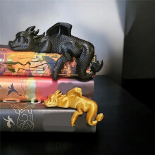 Dragon Bookends Sleeping Dragon Bookshelf Decor 3D Print Vintage Sleeping Dragon Bookshelf Figurine for Bookshelf Gold