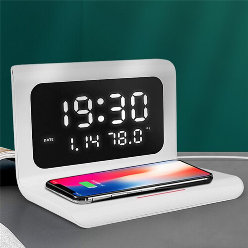 Desktop Alarm Clock Wireless Charger Multi-Function Charger Clock Function 3-in-1 Clock Wireless Charger 2