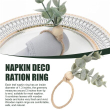 Ronds de Serviette Ensemble de 12 Ronds de Serviette en Bois D'Eucalyptus Rustique Boho Feuille Bois Perle Ferme Rond de Serviette Porte