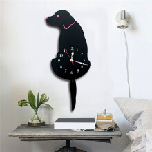 Dog Wall Clock Home Decor Clock Children's Bedroom Wall Decor Dog Wagging Tail Clock Gifts for Children Birthday White