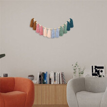 2PCS Rainbow Boho Tassel Garland with Wood Beads Colorful Wall Hanging Garland Party Baby Shower Decor